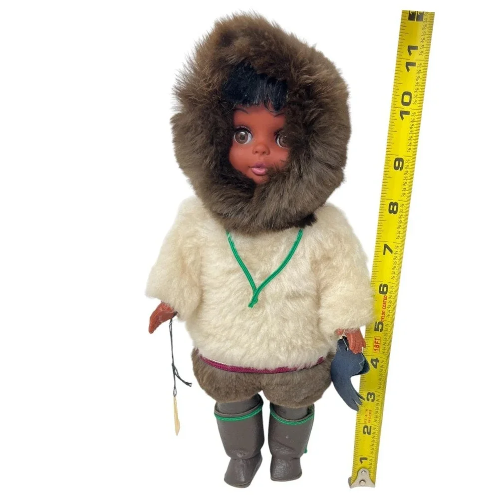 Vintage Handmade Inuit Eskimo Native American Girl Doll Canada Faux Fur Souvenir